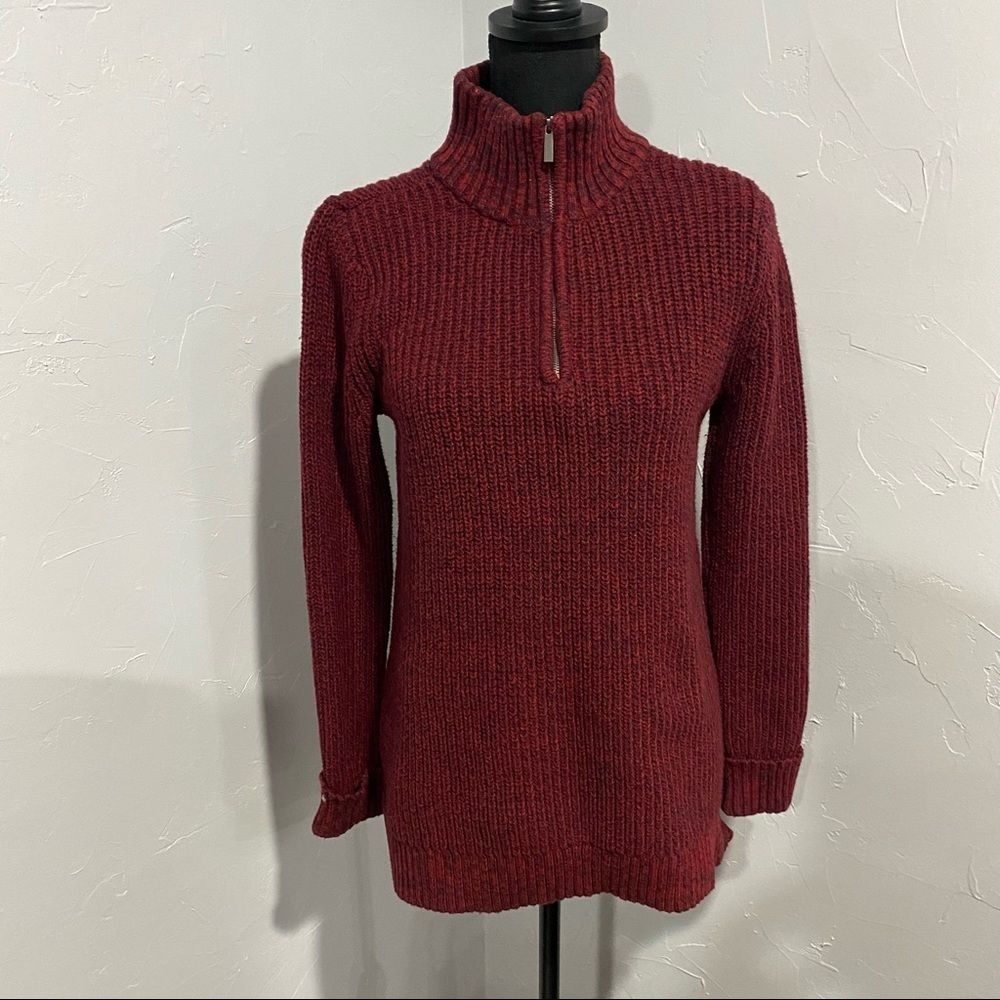 𝅺LAND’S End Red Quarter-zip closure sweater Size Small​​​